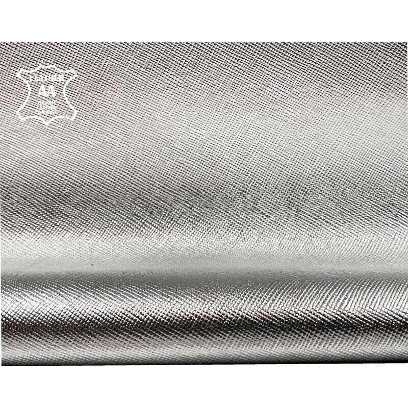 Metallic Silver Lambskin Leather / Cross-Hatch Pattern Technique/ 0.7mm/1.75oz / SILVER SAFFIANO 1083