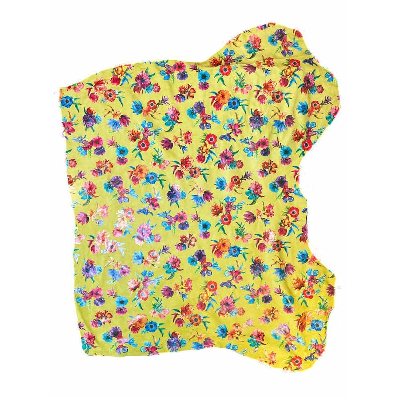 Floral Print Cowhide Leather Mint Green and Yellow  0.7 - 0.9mm Colorful Poppies 1387