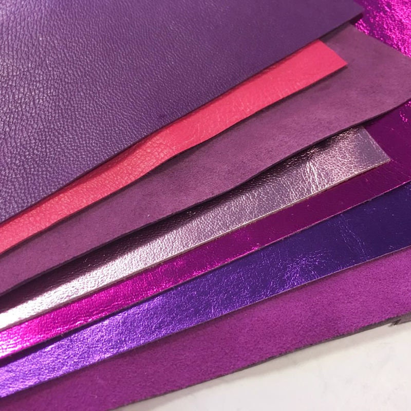 Purple Leather Scraps Genuine Pink and Violet Sheep Craft Pieces Small Remnants