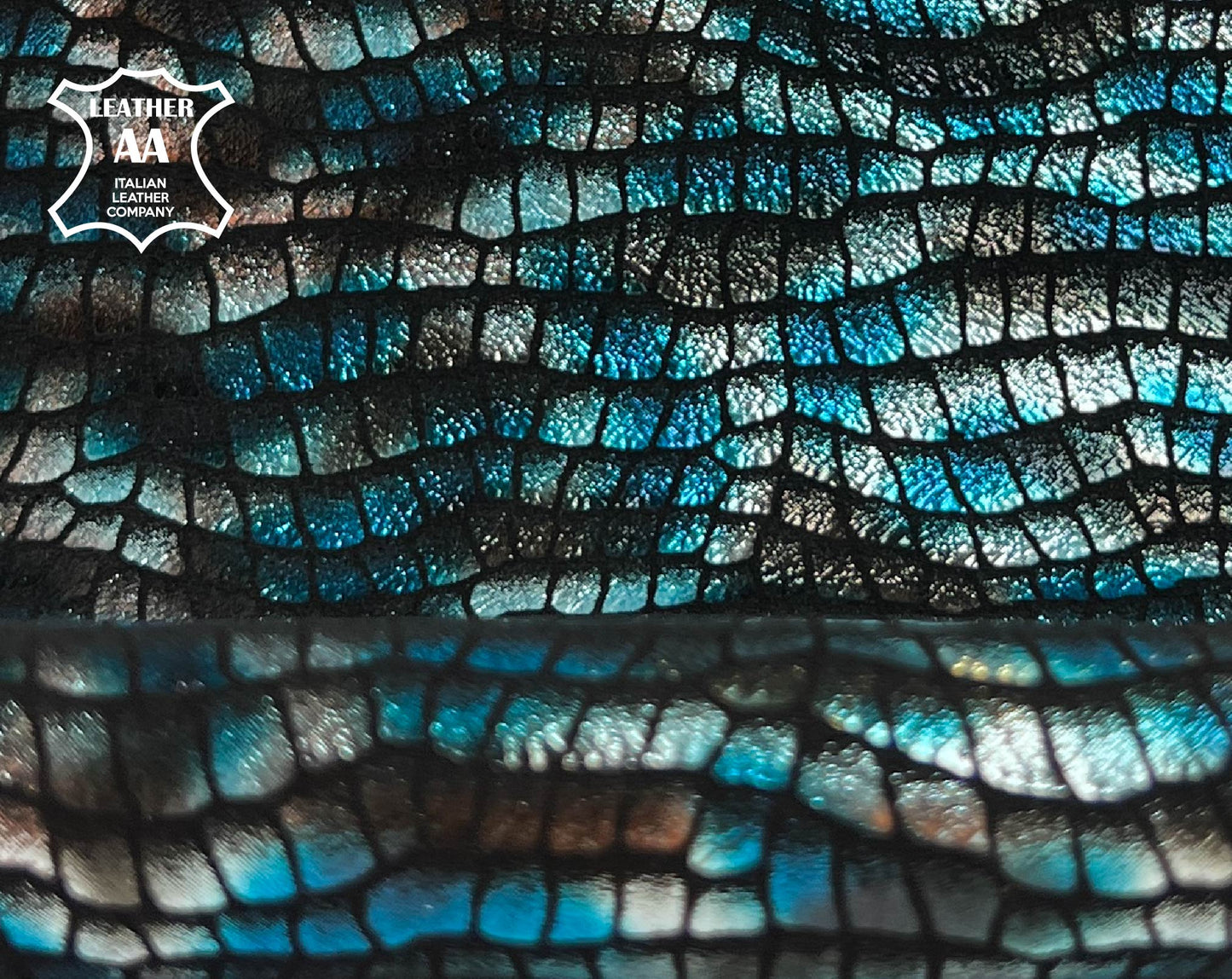 Blue And Silver Shiny Fish Print on Black Suede Lambskin ~0.8mm/2oz / FISH 1443