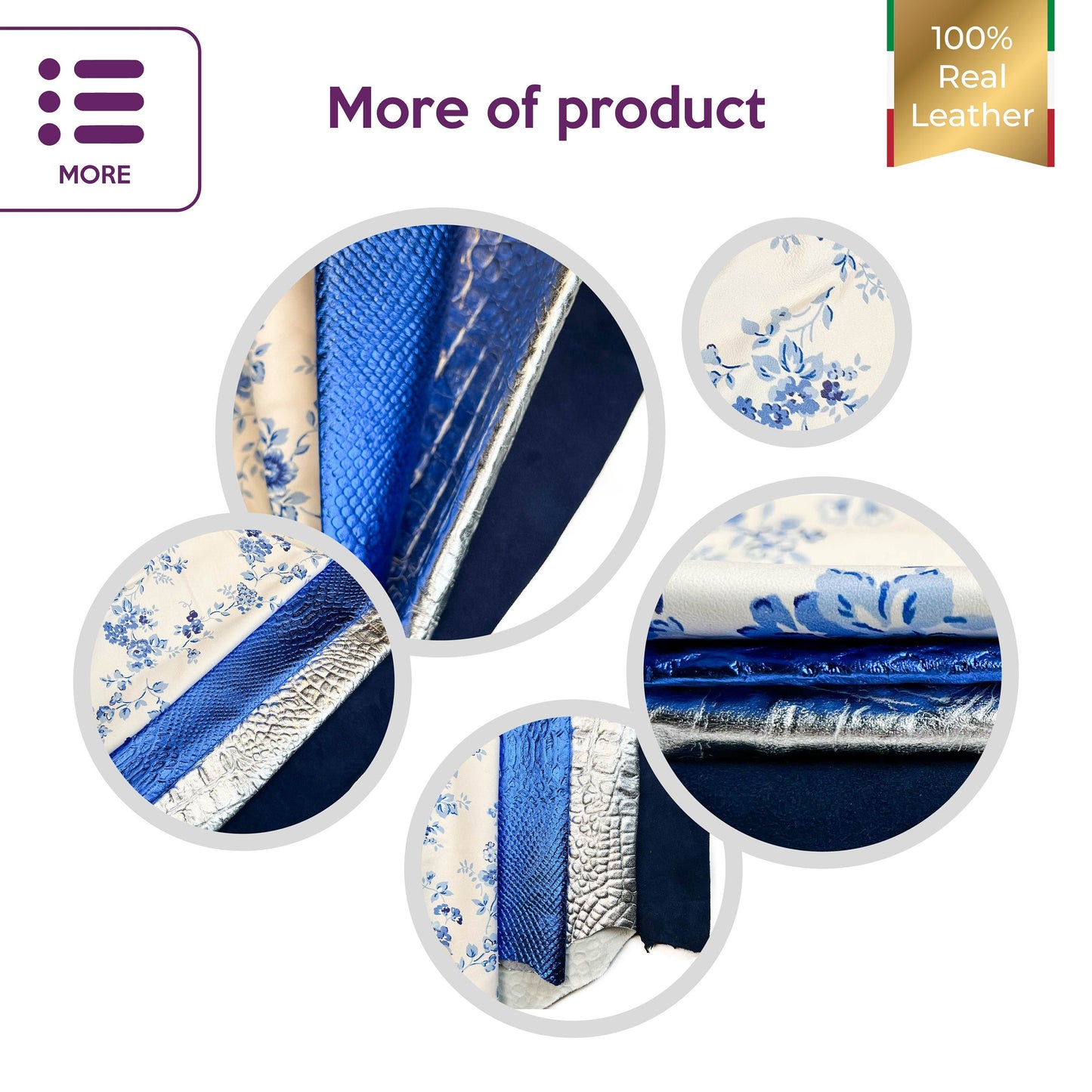 Blue Flower Metallic Animal LambskinPrint Suede Skins BUNDLE of 4
