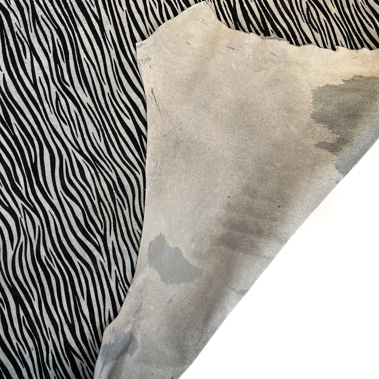 Gray Zebra Print Lambskin Leather Soft Suede 0.8-1.2mm/2-3oz