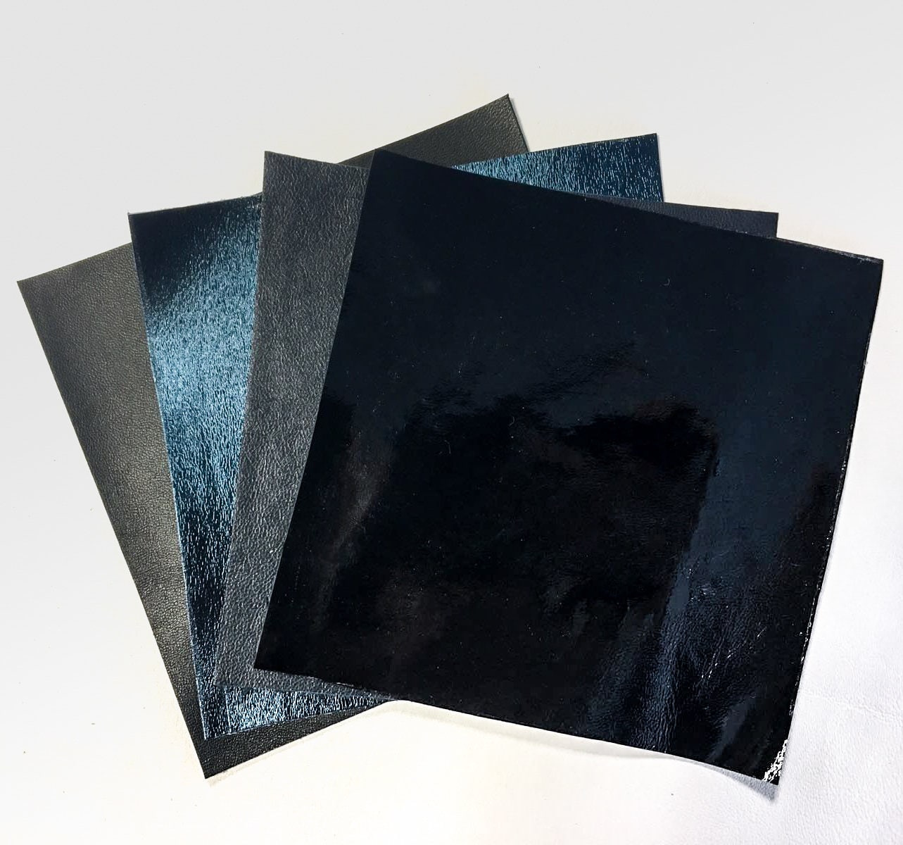 Black And Blue Lambskin Leather Scraps 5x5in Plain Black, Metallic, Patent