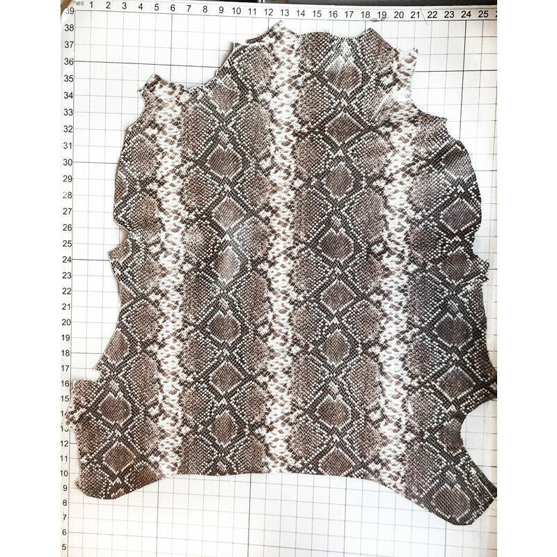 Shiny Snakeskin Print Lambskin Leather 0.9mm/2.25oz / BROWN WHITE SNAKE 981