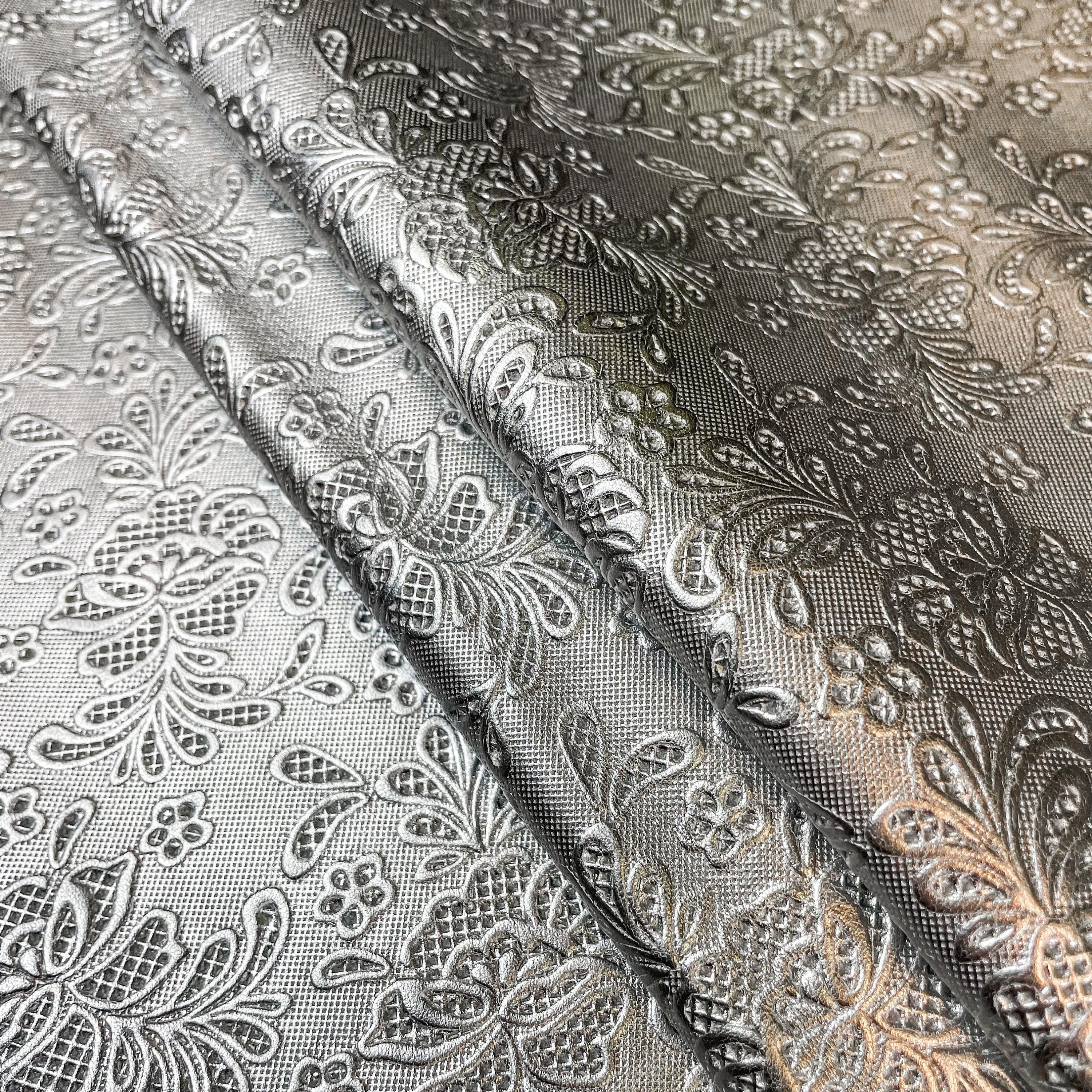 Silver Lambskin Metallic Italian Skins / Flower, Crocodile, Alligator Embossing / BUNDLE of 7 Full Skins
