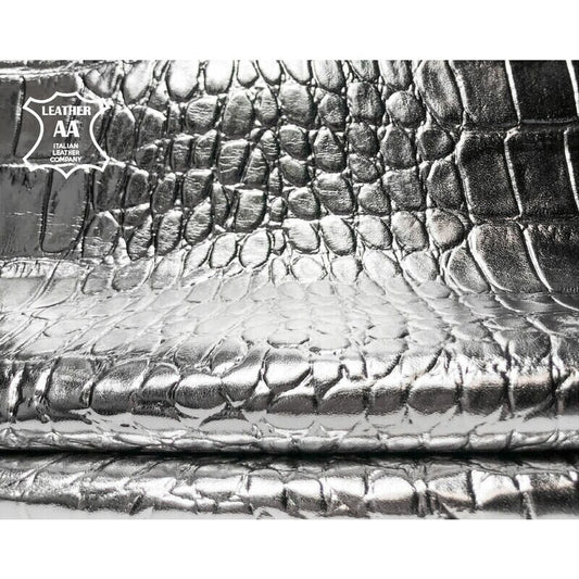 Metallic Silver Crocodile Print Lambskin 0.6mm/1.5oz / SILVER CROCODILE 1017