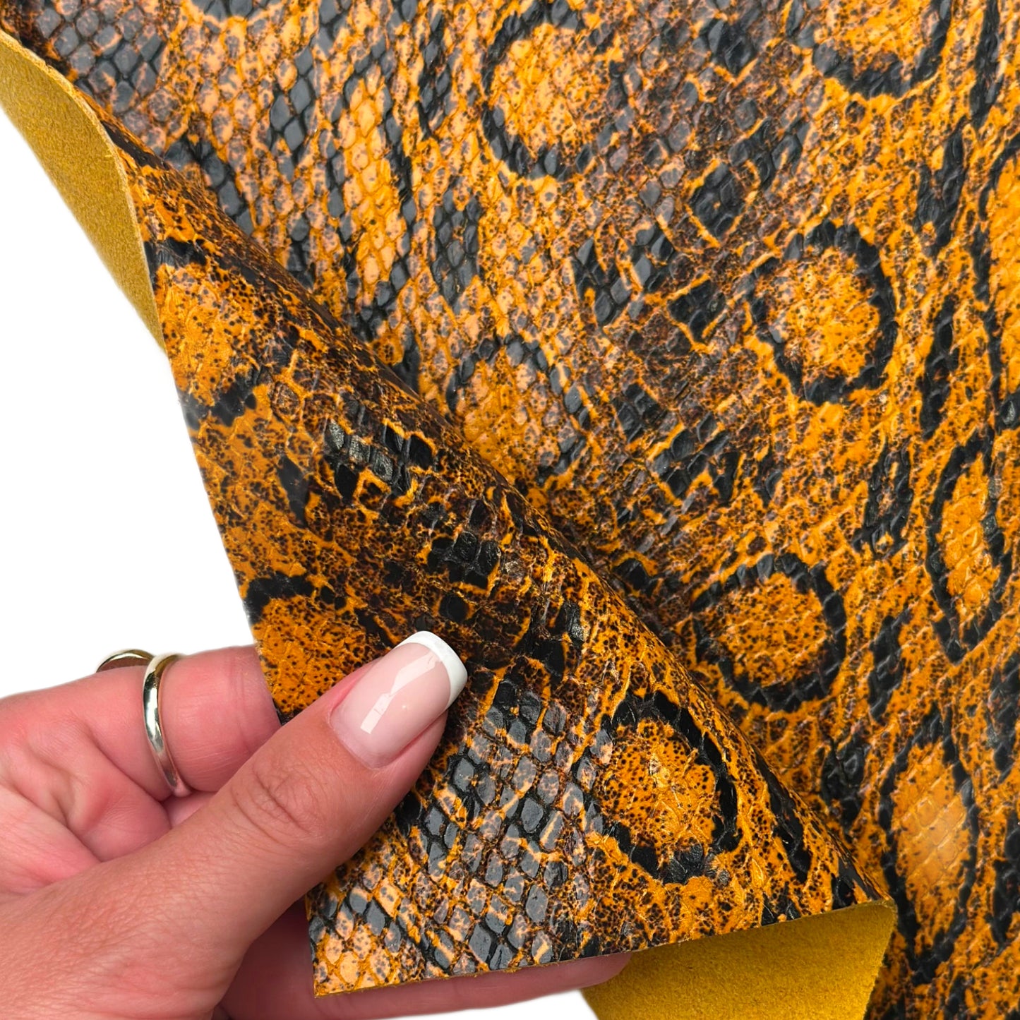 Orange Brown Snake Print Calfskin Leather Sheets 1.2mm//3oz Thick Crafting Pieces 1653
