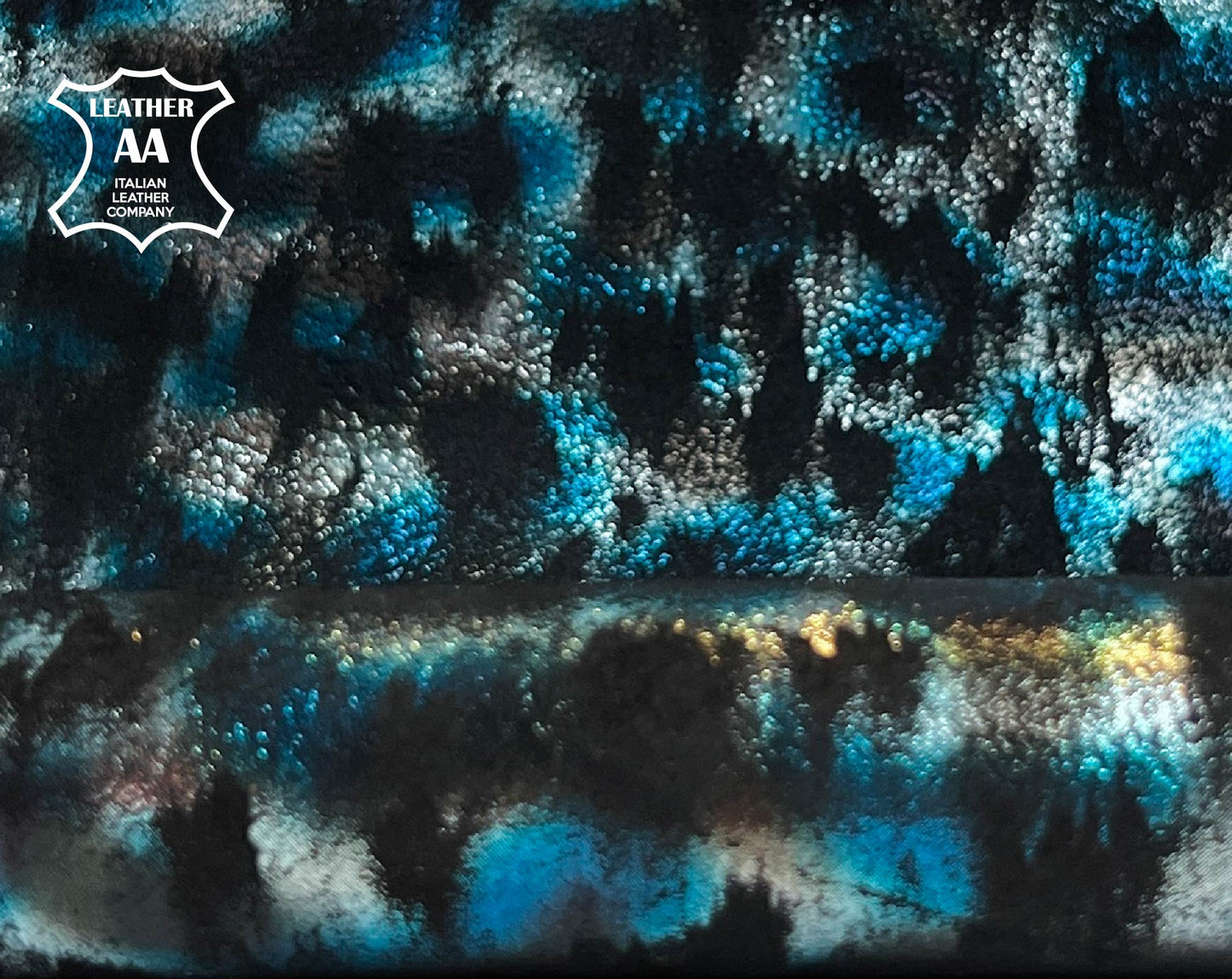Blue And Silver Shiny Leopard Print on Black Suede Lambskin ~0.8mm/2oz / LEO 1443