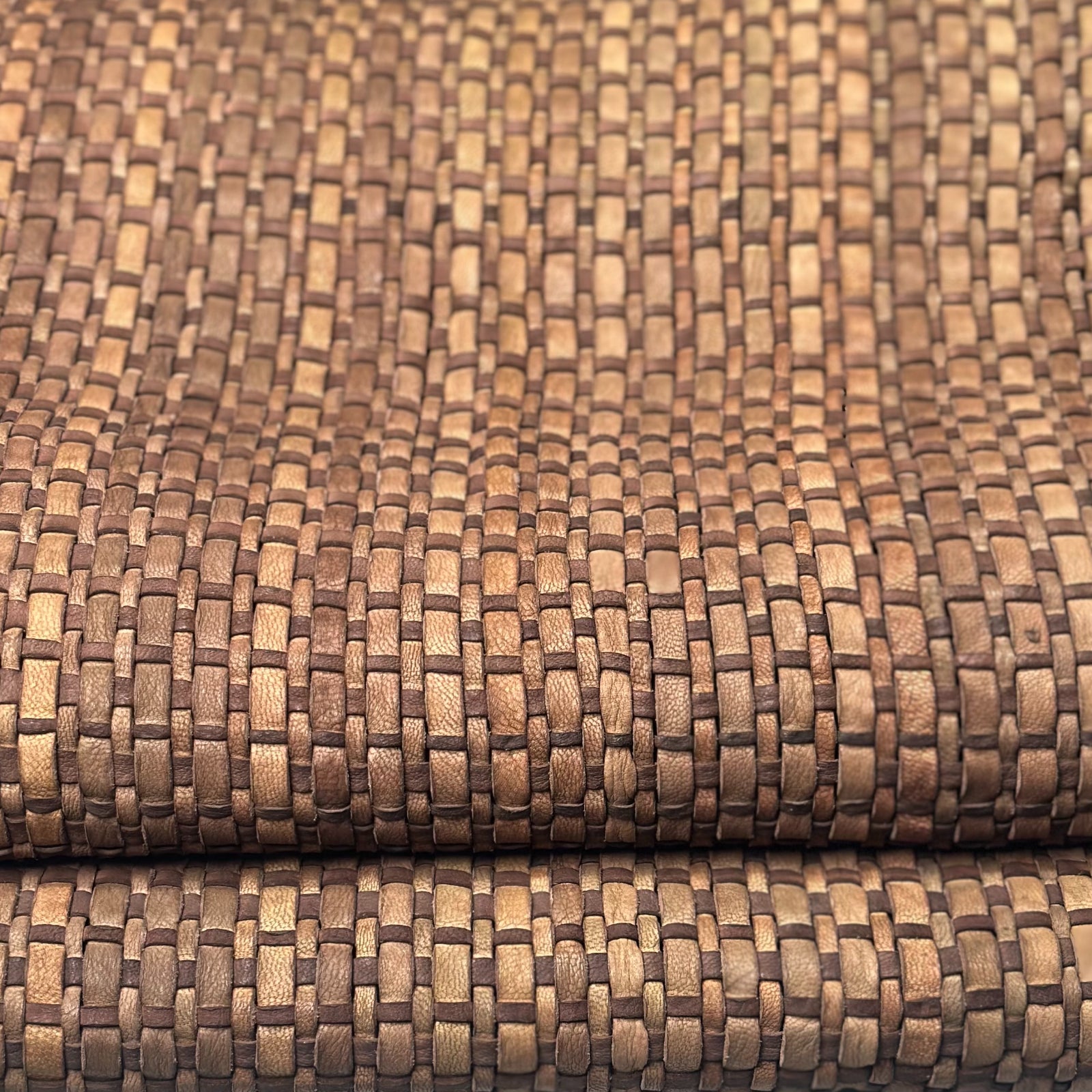 Braided Lambskin Leather Small Weave Brown Leather Soft Woven Hide