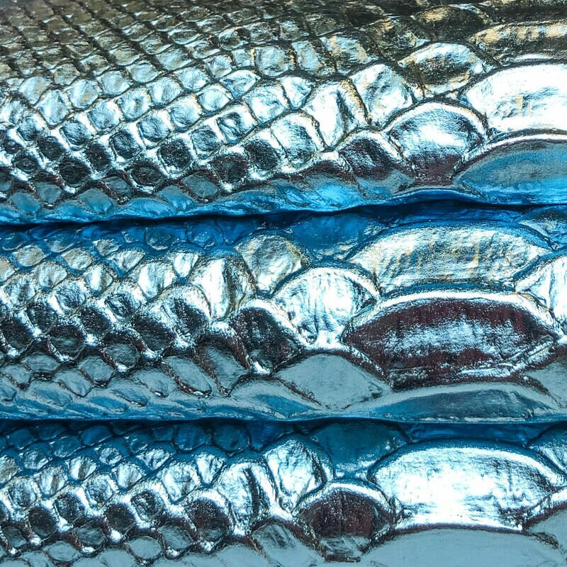 Light Blue Metallic Lambskin With Snake Print 0.7mm/2.5oz / TOPAZ SNAKE 1043