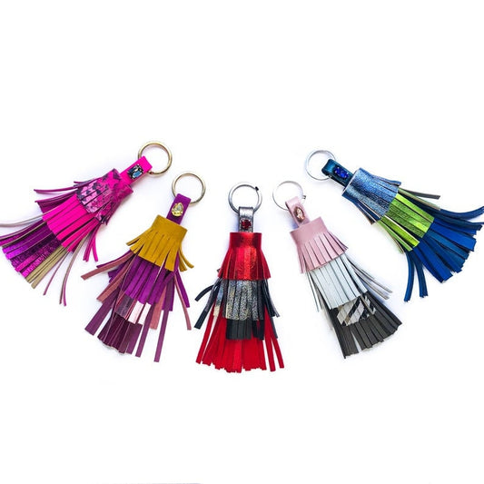 Colorful Leather Keychain  Genuine Swarovski Crystals Lenght 7 in / 17cm