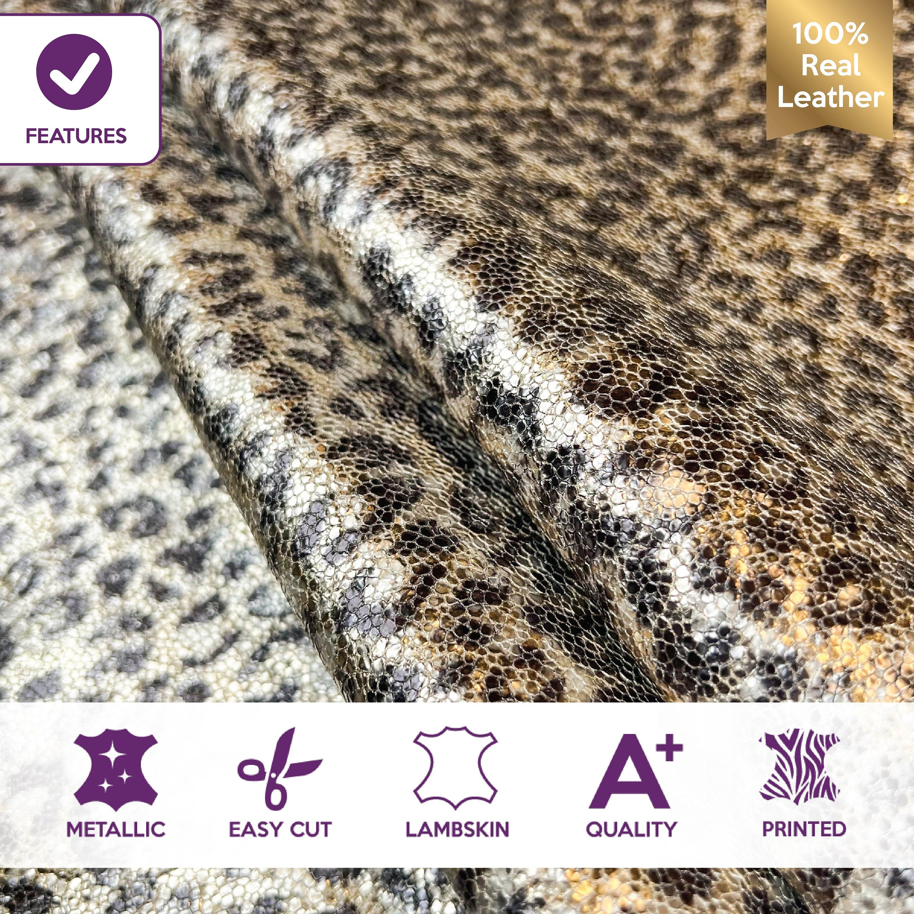 Metallic Gold Silver Leopard Print Lambskin 1.0mm/2.5oz / CRUNCHY LEO SPOTS 1420