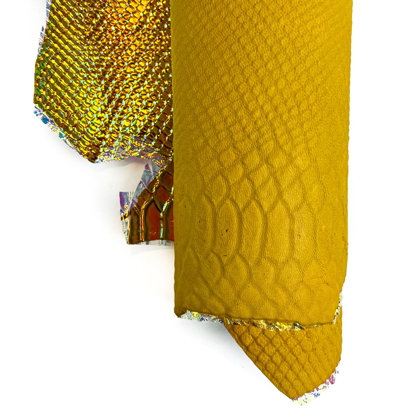 Metallic Holographic Lambskin With Snake Print 1.1mm/2.75oz Yellow HOLO SNAKE 1461