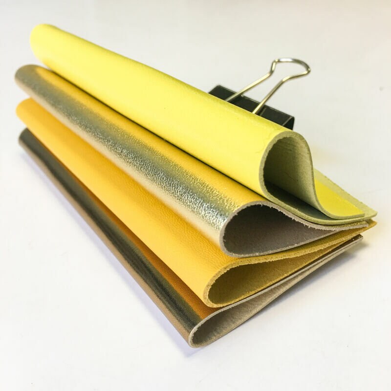 Yellow Leather Set 5x5in Four Genuine Pieces- Yellow And Gold