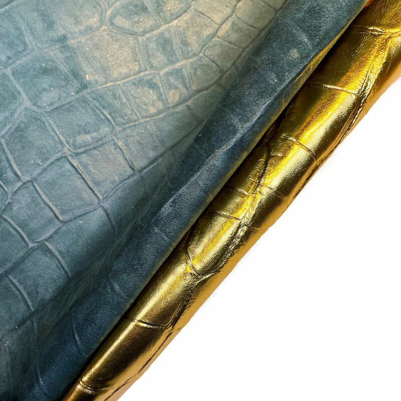 Gold Lambskin Leather With Crocodile Print 0.8mm/2oz / GOLD ALLIGATOR 1315