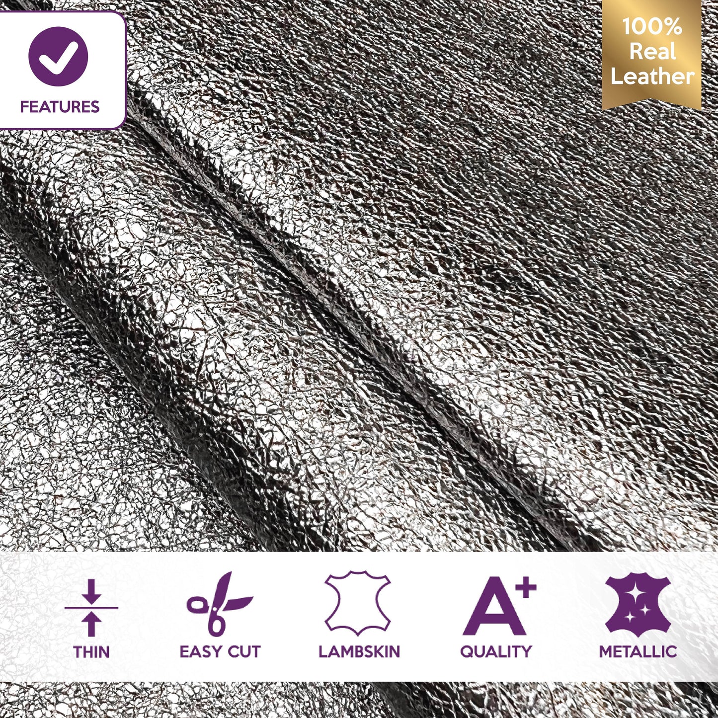 Crunchy Silver Lambskin Leather 0.8mm/2oz / CRUNCHY FIOL 1424