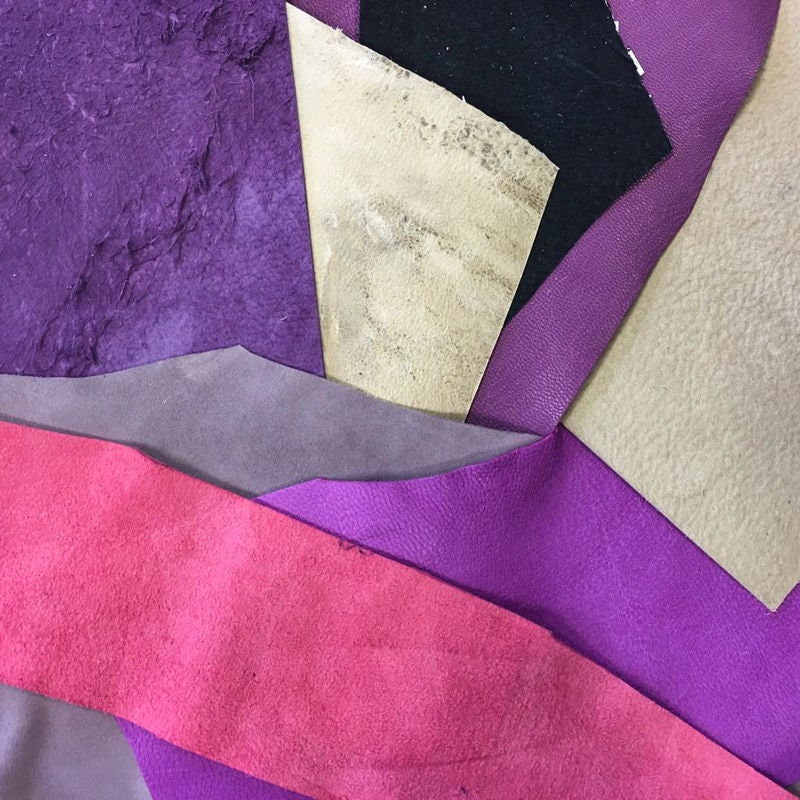 Purple Leather Scraps Genuine Pink and Violet Sheep Craft Pieces Small Remnants
