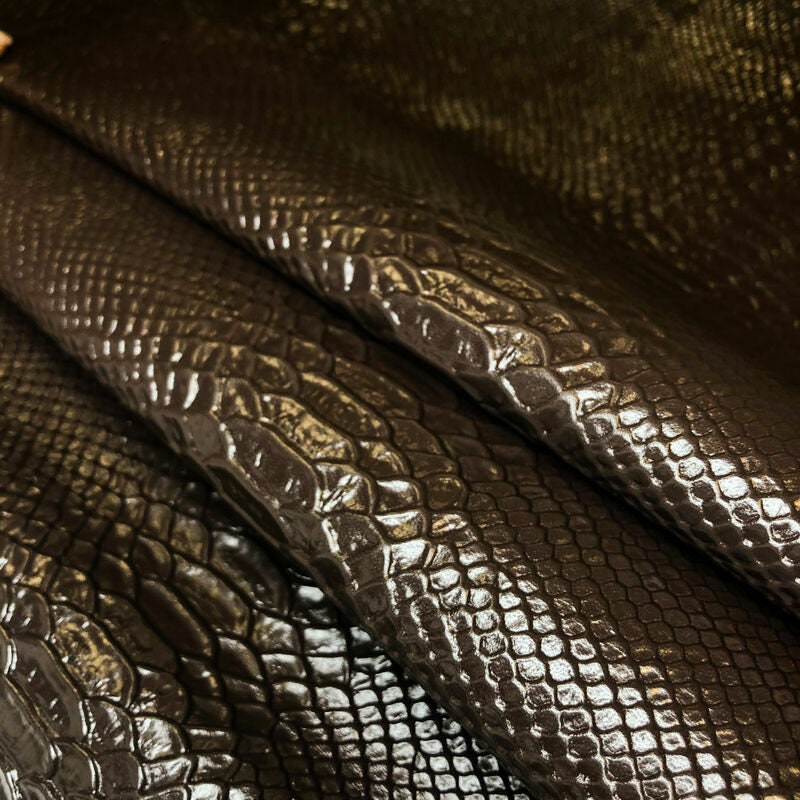 Dark Brown Lambskin Leather With Snake Print 0.7mm/1.75oz / DARK BROWN SNAKE 1038