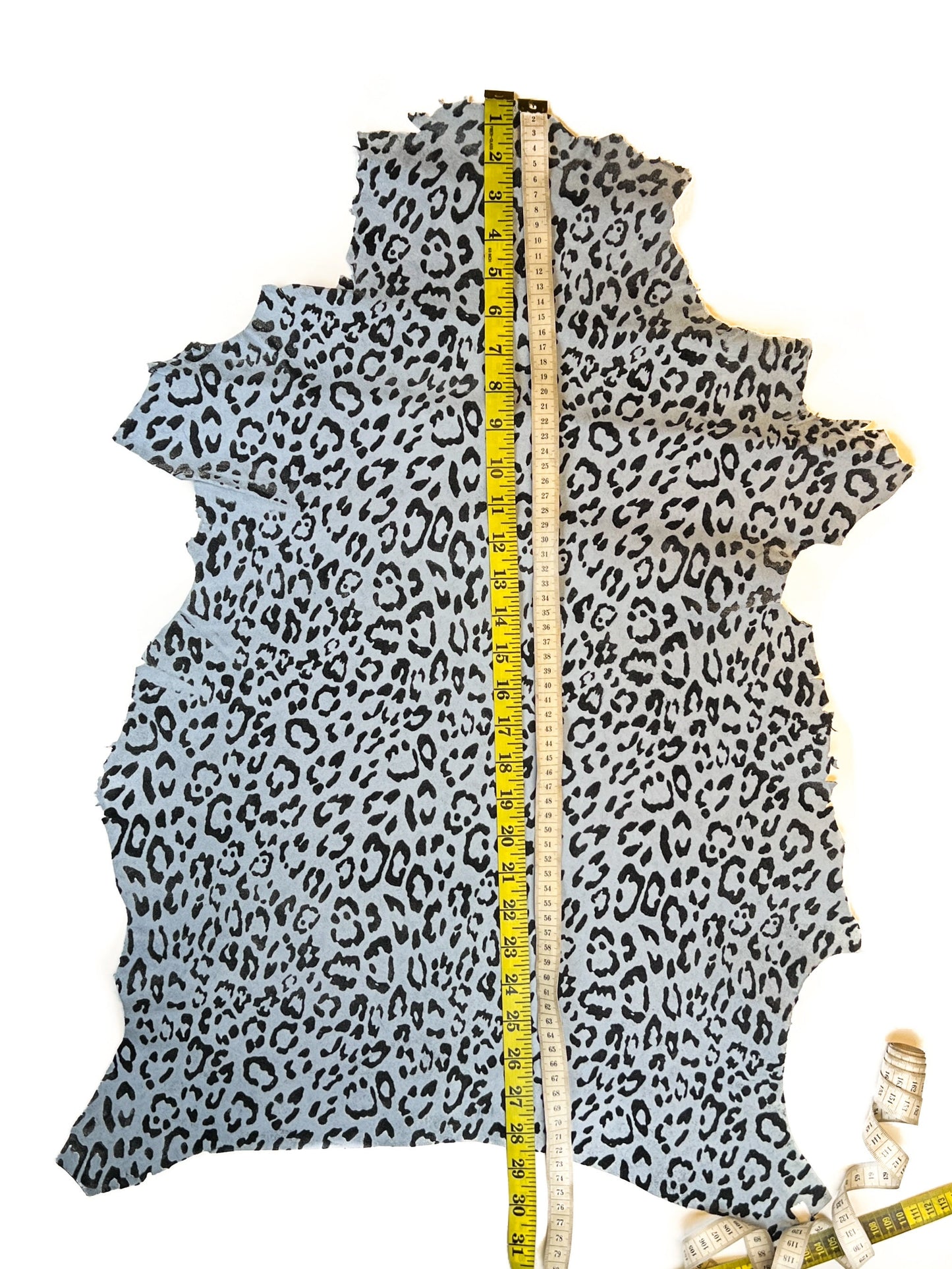 Light Blue Lambskin Suede With Leopard Print 0.8-1.2mm/2-3oz