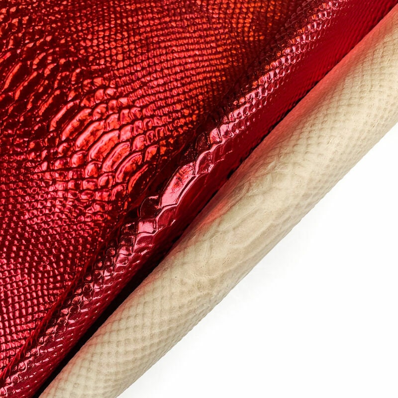 Red Metallic Lambskin Hides With Snake Print 0.7mm/1.75oz / RUBY SNAKE 1182