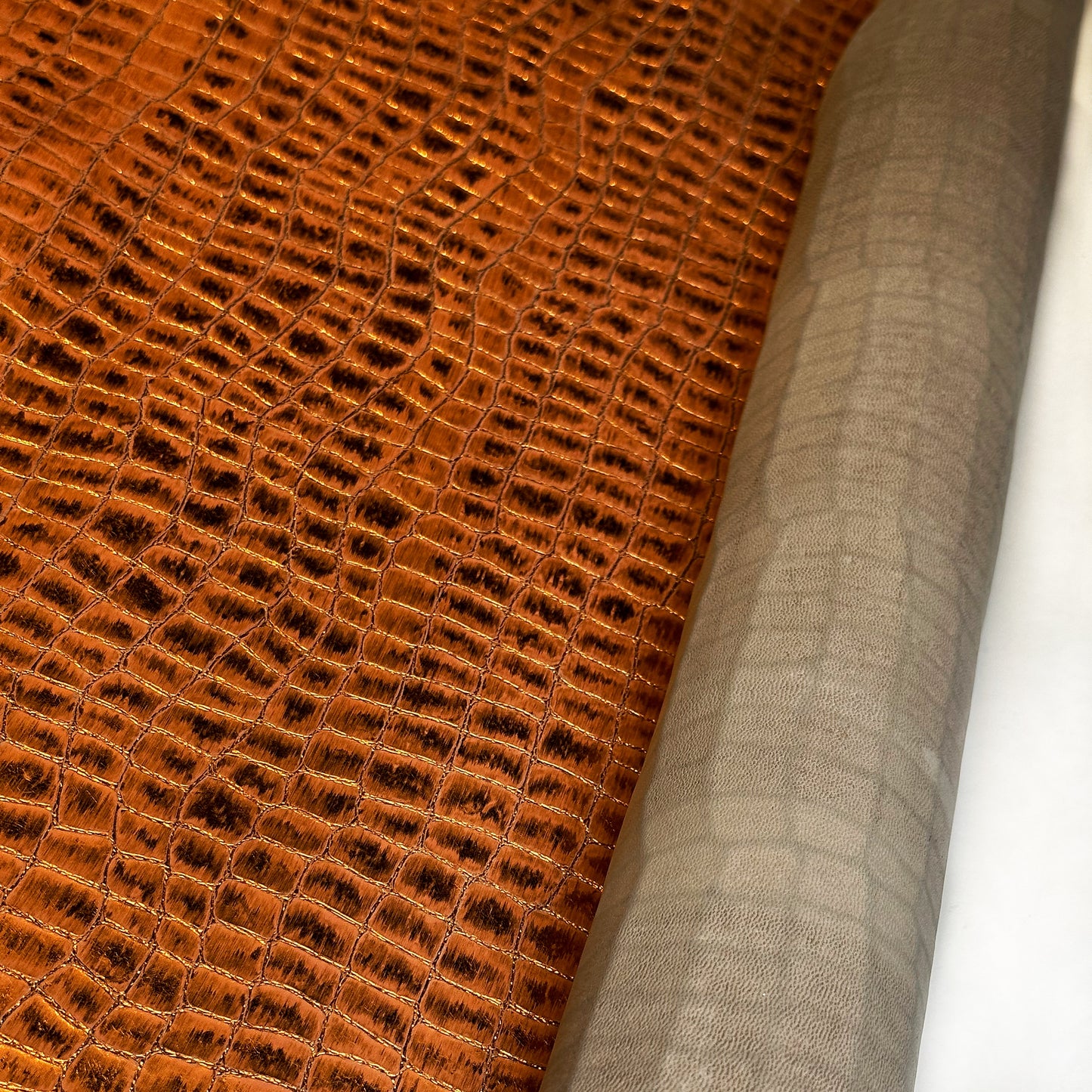 Orange Metallic Lambskin With Crocodile Print 1mm/2.5oz ORANGE CROCO 1536