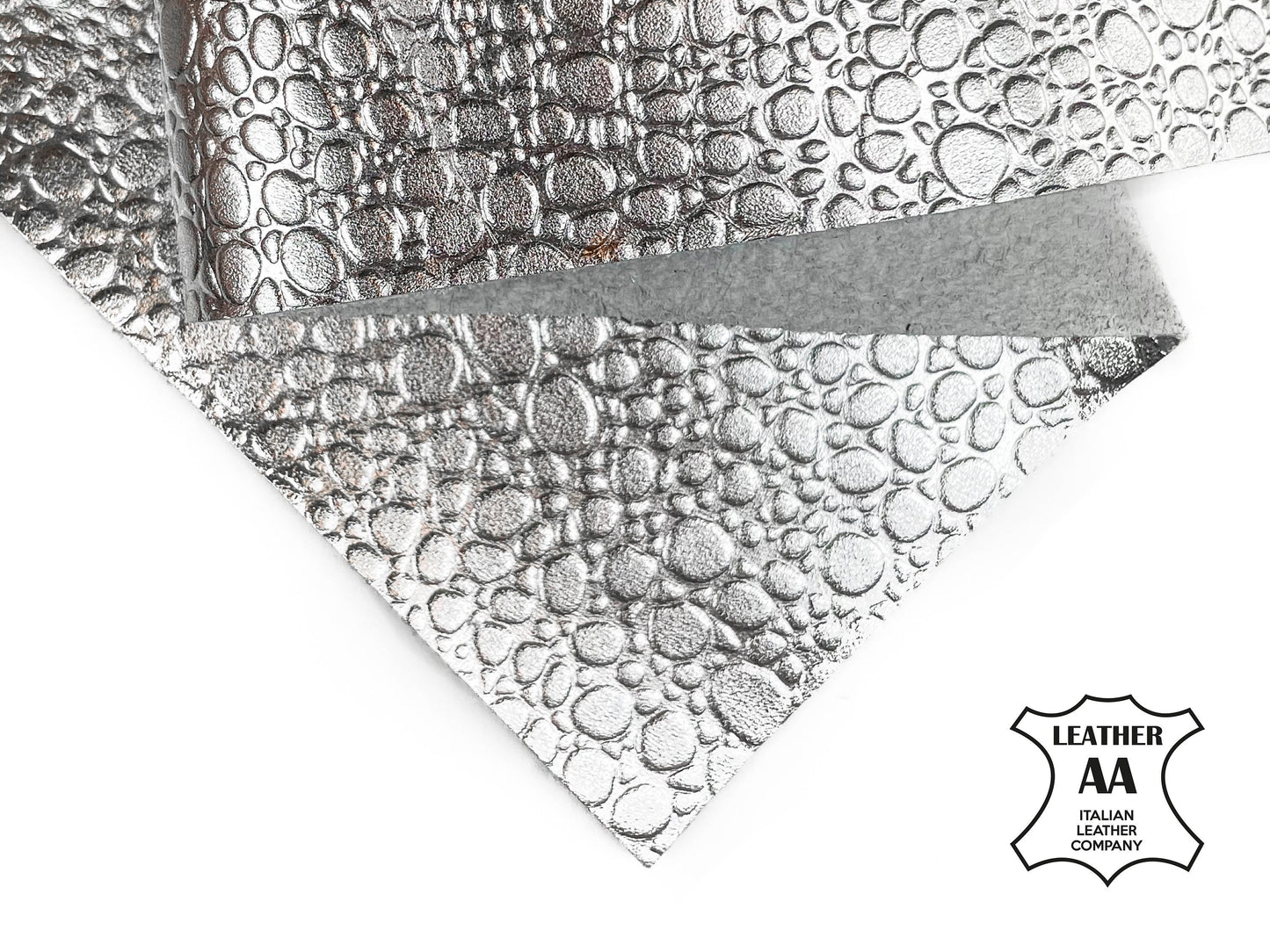 Metallic Silver Lambskin Sheets With Print 1.0mm/2.5oz / SILVER DROPS 1194