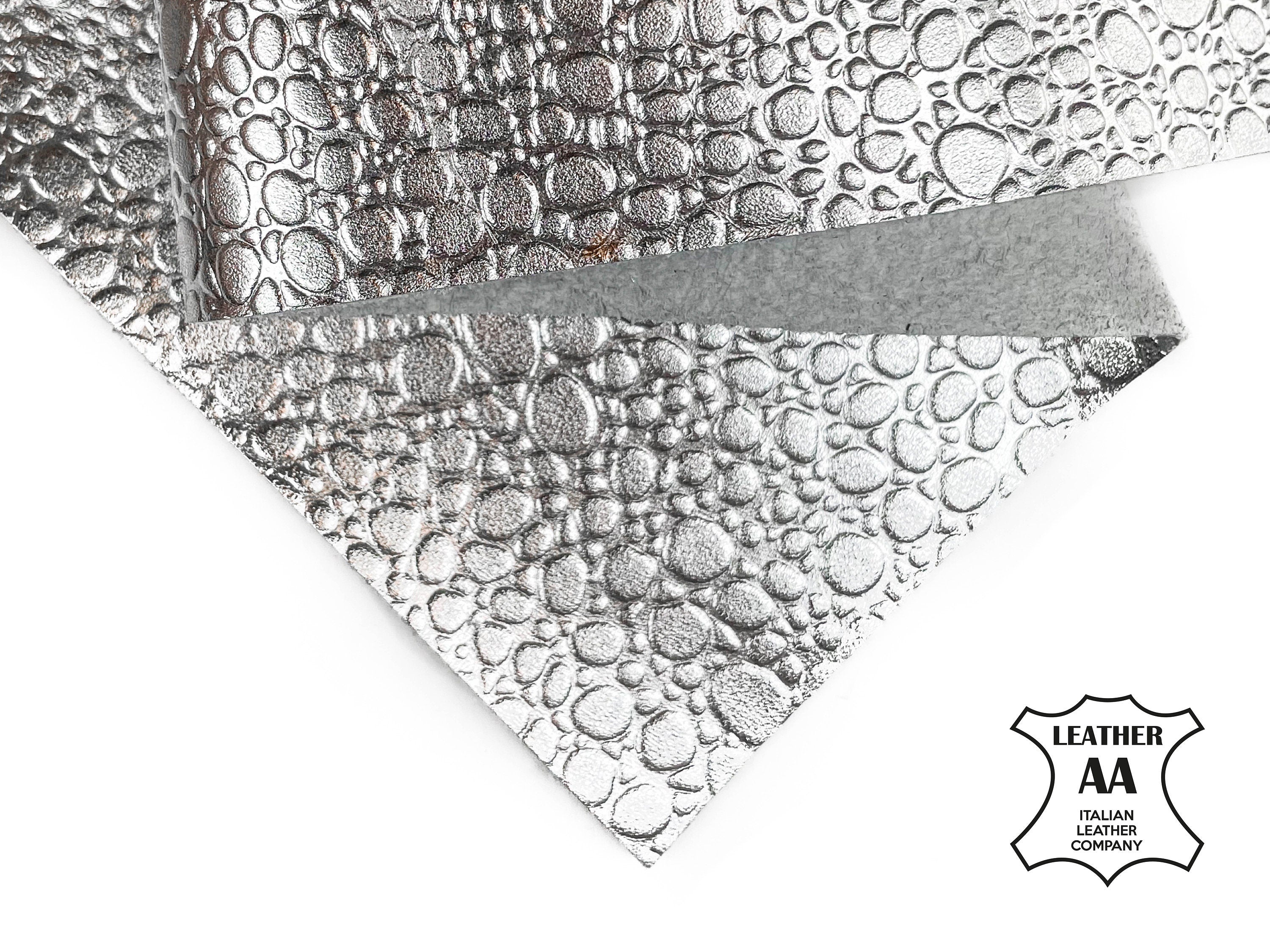 Metallic Silver Lambskin Sheets With Print 1.0mm/2.5oz / SILVER DROPS 1194