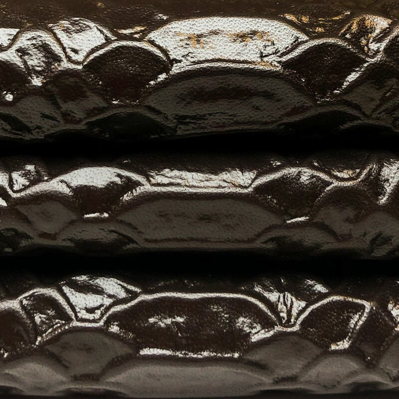 Dark Brown Lambskin Leather With Snake Print 0.7mm/1.75oz / DARK BROWN SNAKE 1038