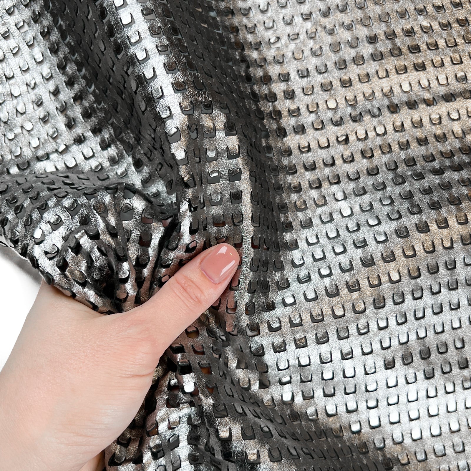 Dark Silver Metallic Lambskin With Perforated Laser-Cut 0.9mm/2.25oz DARK LASER 1522