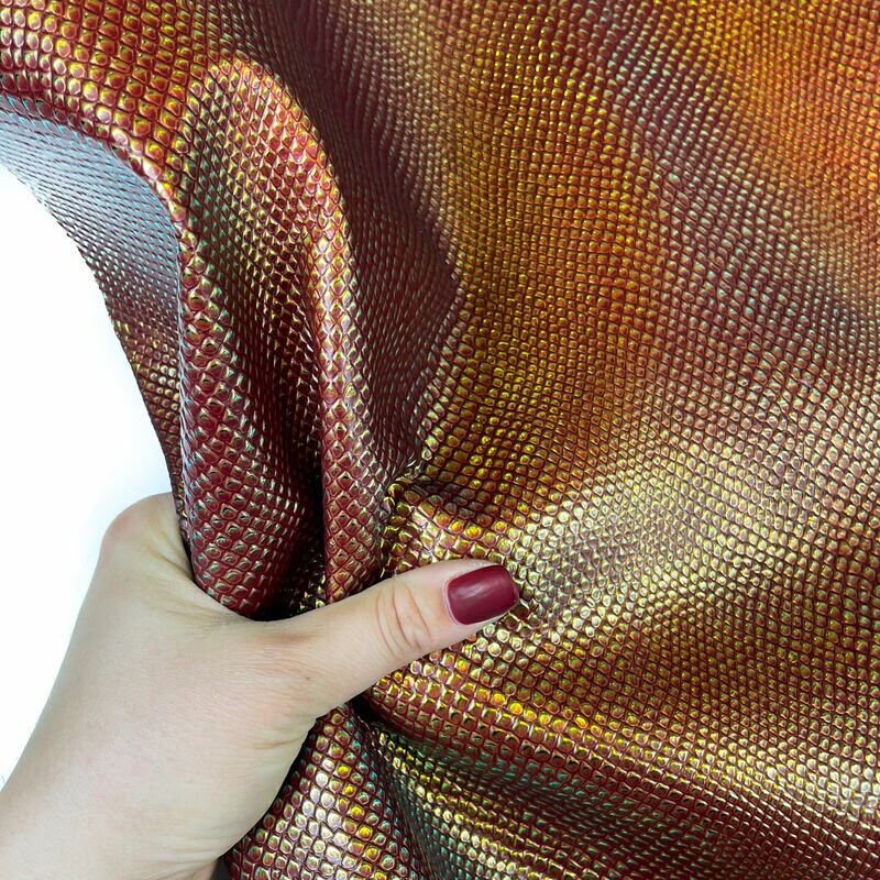 Metallic Red Lambskin With Lizard Print 1mm/2.5oz / RED LIZARD 1238