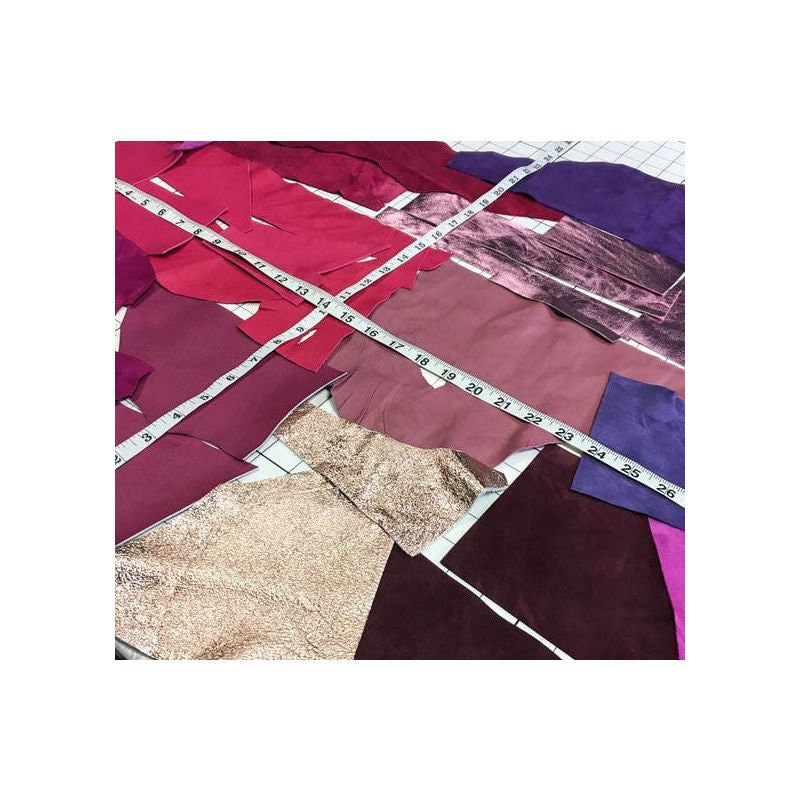 Purple Leather Scraps Genuine Pink and Violet Sheep Craft Pieces Small Remnants