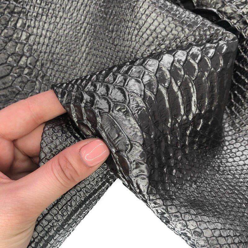 Dark Silver Snake Print Lambskin Leather 0.8mm/2oz / DARK SILVER SNAKE 893