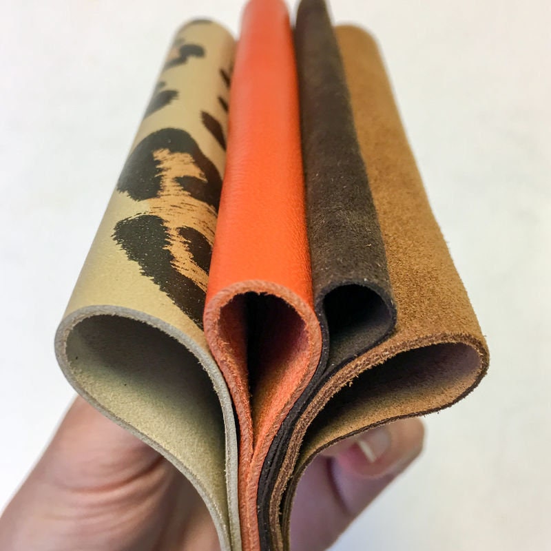 Brown And Orange, Jaguar Print 5x5in Leather Sheets 4 pcs