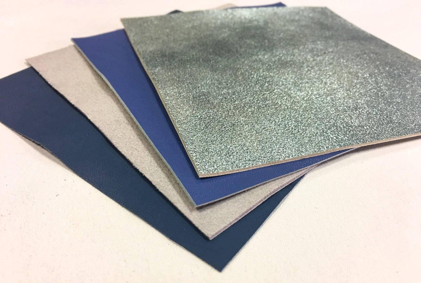 Blue, Gray Mix 5x5in Leather Scrap 4 pcs Meatllic Silver, Sude