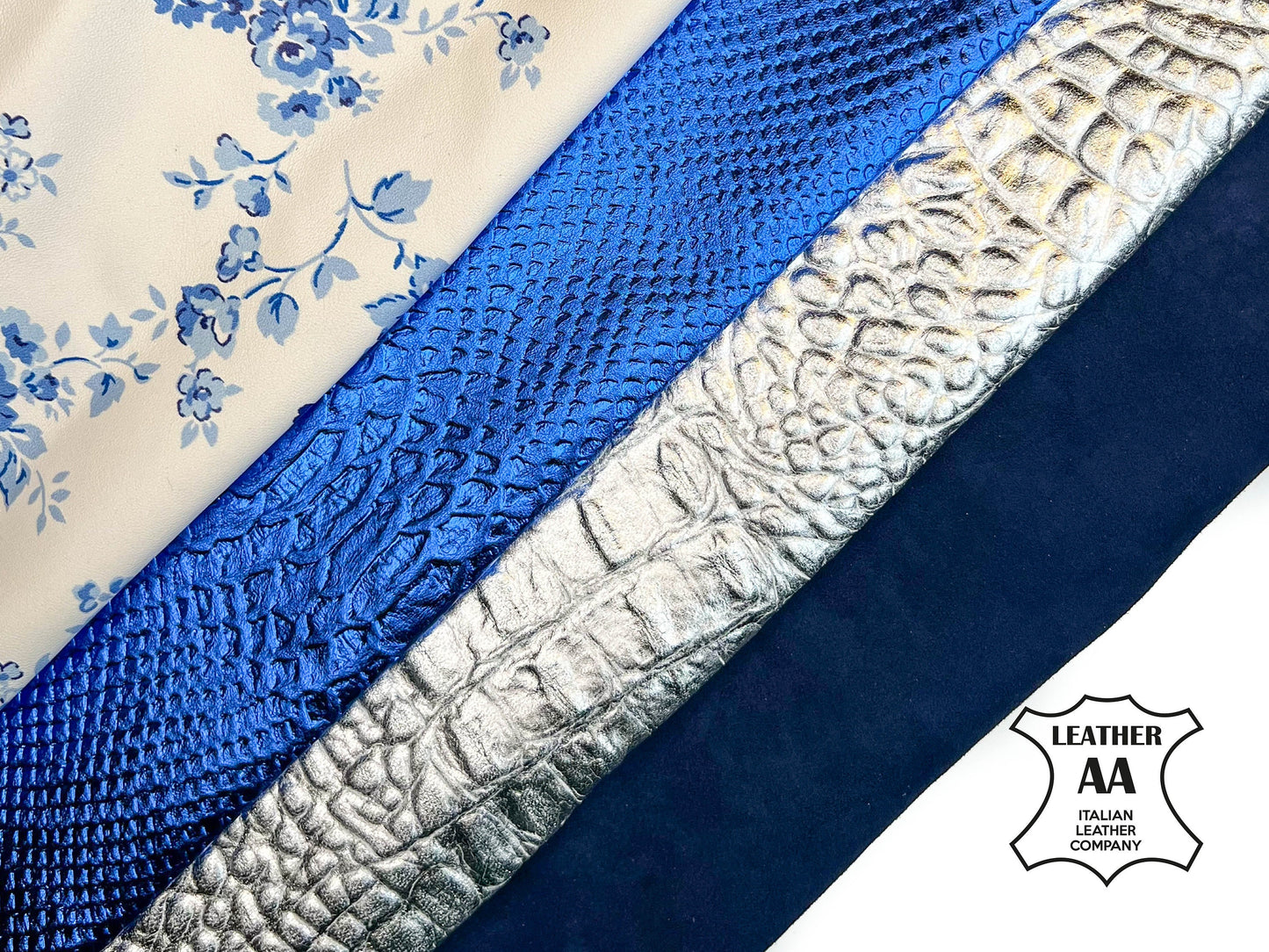 Blue Flower Metallic Animal LambskinPrint Suede Skins BUNDLE of 4