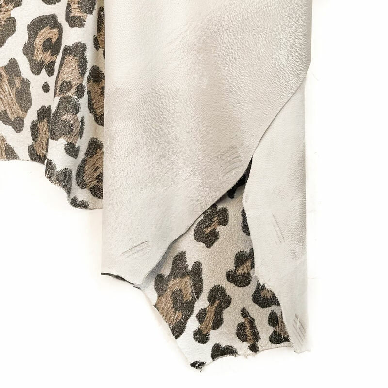 White Jaguar Spots Lambskin Leather 0.8 mm/2oz / WHITE LEOPARD 1374