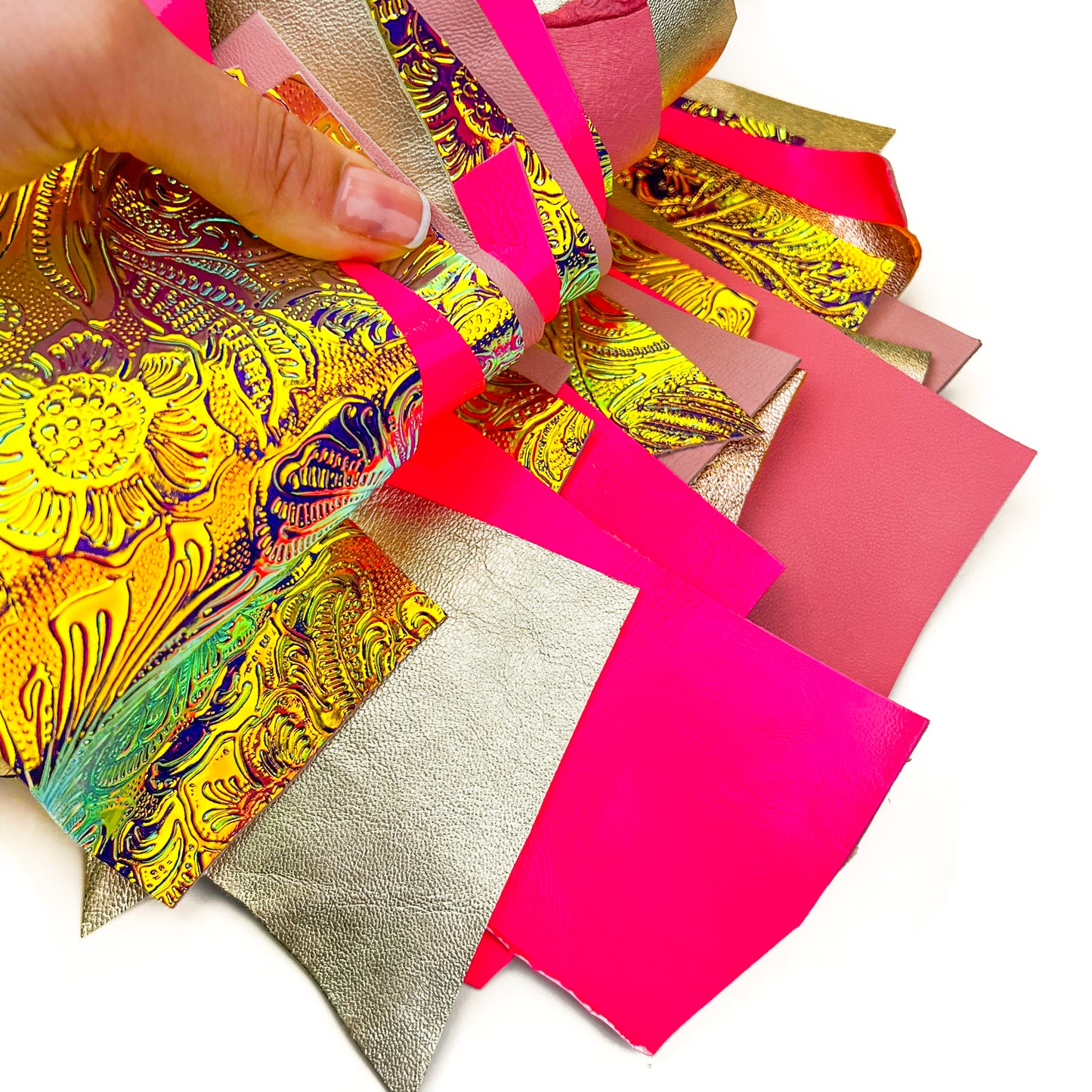 Neon Pink Barbie Holographic Gold Rose Gold Pastel Pink Scraps / All Size Pre-cut DIY Sample Mix