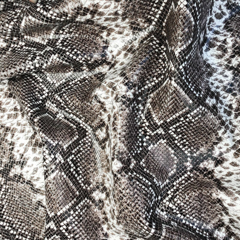 Shiny Snakeskin Print Lambskin Leather 0.9mm/2.25oz / BROWN WHITE SNAKE 981