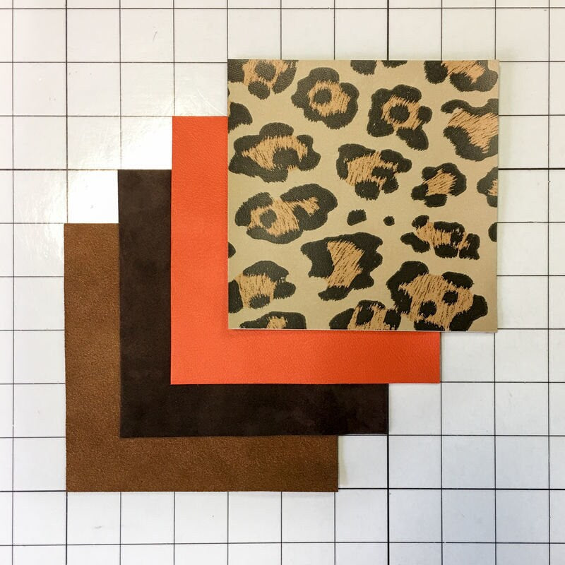 Brown And Orange, Jaguar Print 5x5in Leather Sheets 4 pcs