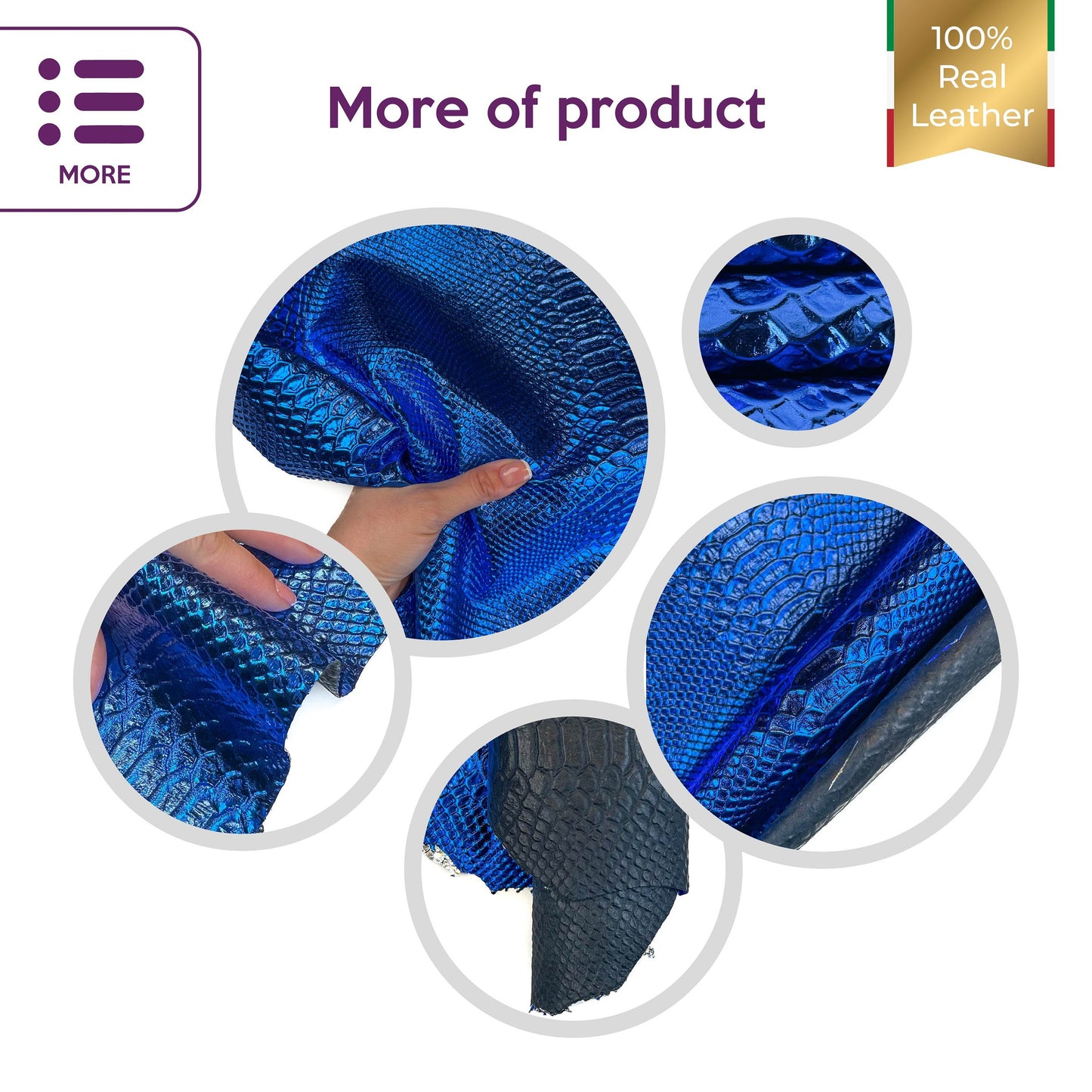 Royal Blue Metallic Lambskin With Snake Print 0.4-0.6mm/1-1.5oz / ROYAL BLUE SNAKE 1412