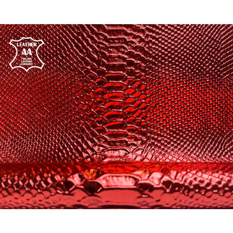 Red Metallic Lambskin Hides With Snake Print 0.7mm/1.75oz / RUBY SNAKE 1182