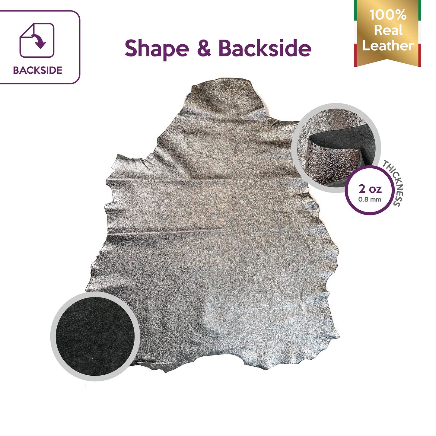 Crunchy Silver Lambskin Leather 0.8mm/2oz / CRUNCHY FIOL 1424