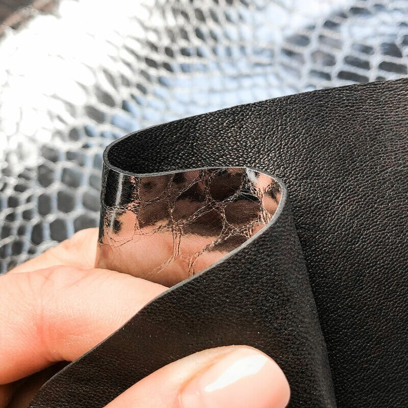 Snake Print Mirror Silver Lambskin Leather 0.9mm/2.25oz / MIRROR SNAKE 972