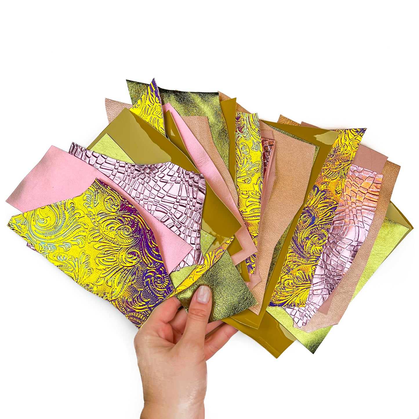 Rose Gold 3D Holographic Metallic Flower Print Leather Scraps All Size Pre-cut DIY Sample Mix