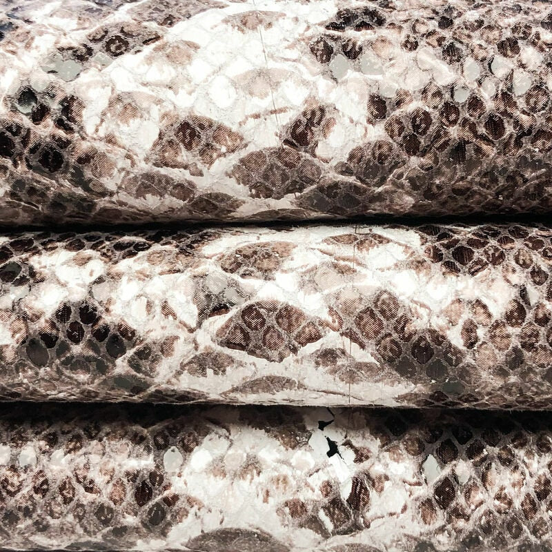 Shiny Snakeskin Print Lambskin Leather 0.9mm/2.25oz / BROWN WHITE SNAKE 981