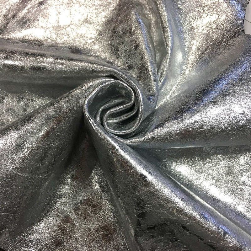 SILVER leather fabric metallic Genuine Sheep skin sheets for sewing CRUNCHY SILVER 709, 2.25 oz Thin Natural Leather pieces Silver Leather