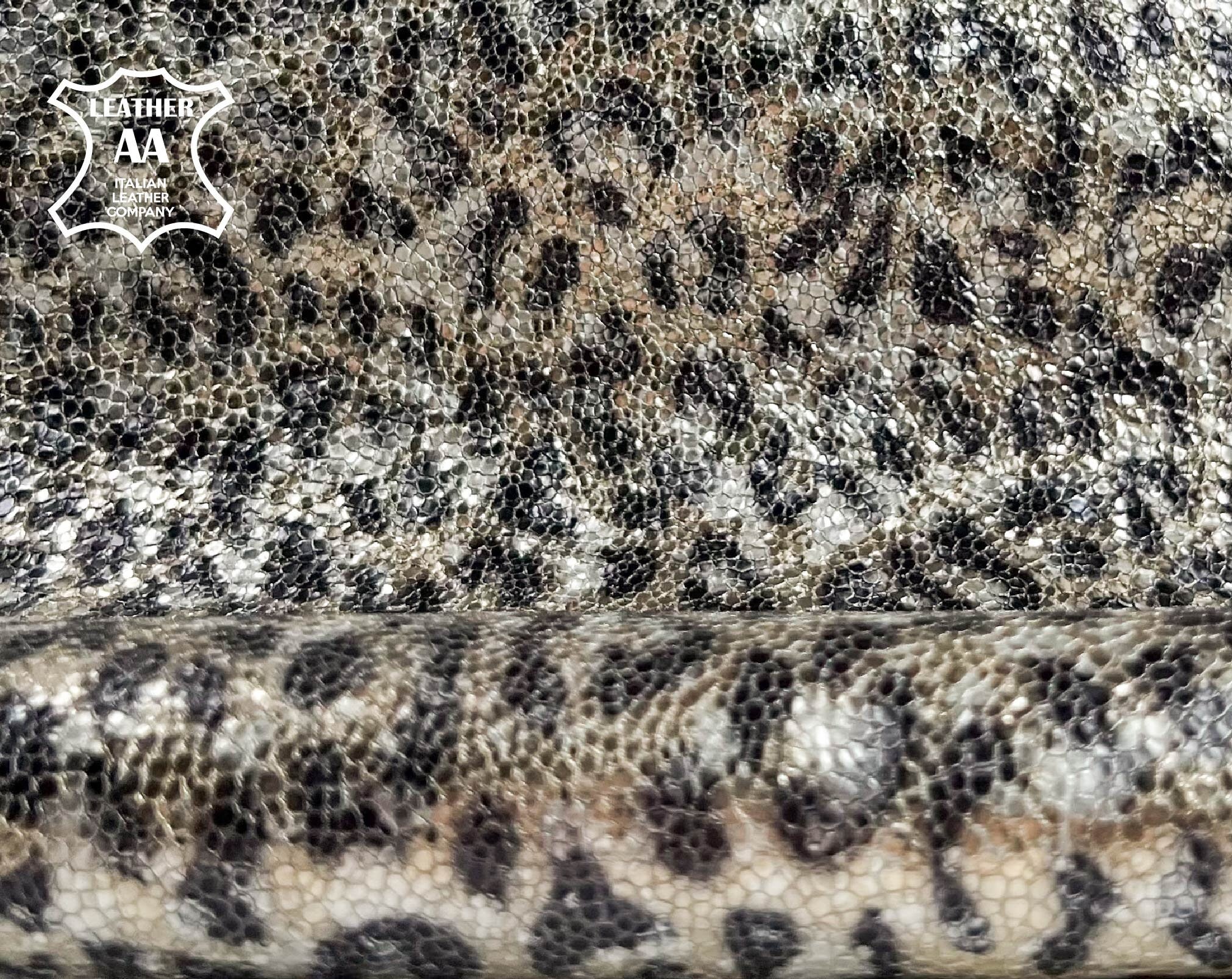 Metallic Gold Silver Leopard Print Lambskin 1.0mm/2.5oz / CRUNCHY LEO SPOTS 1420