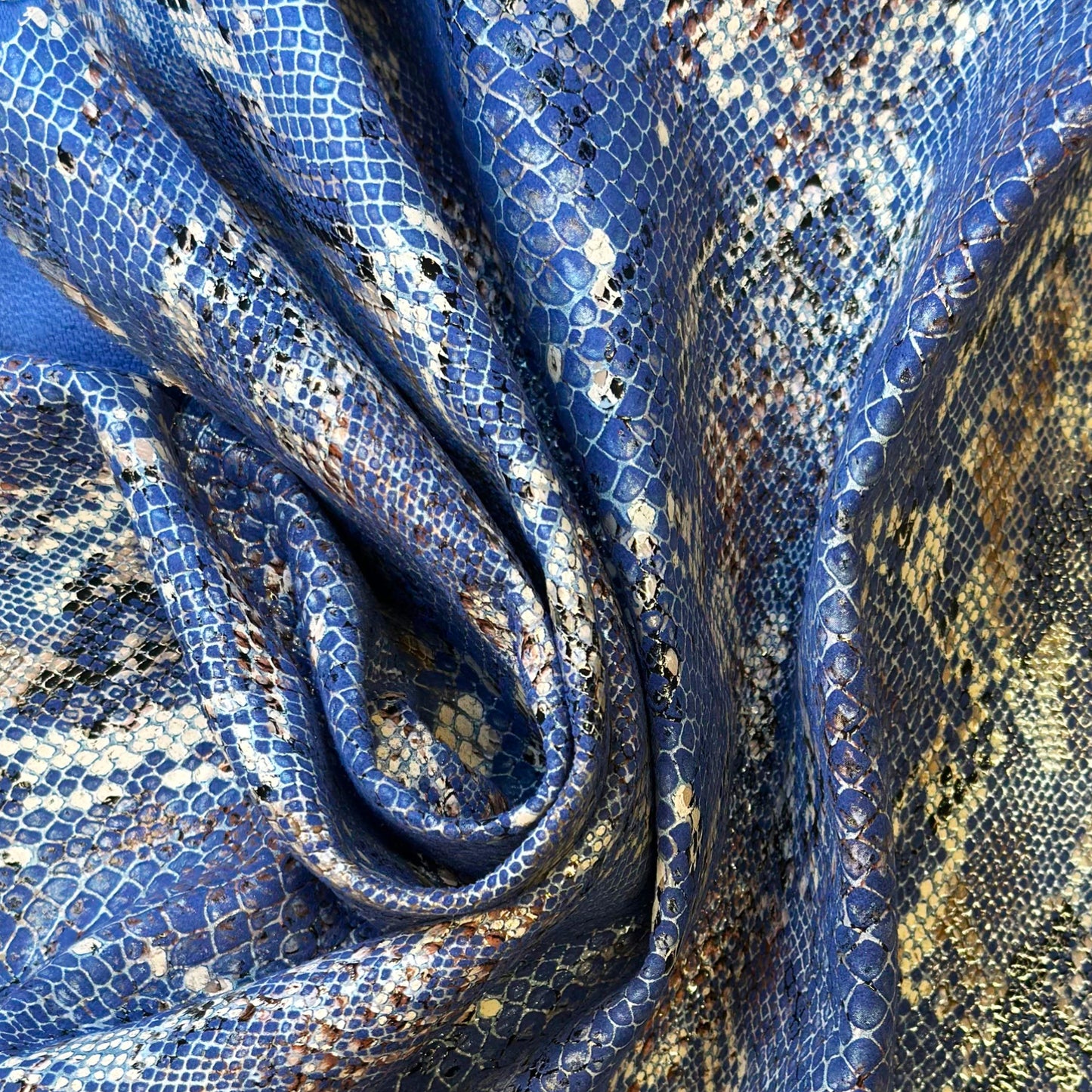 Blue Snake Print Metallic Lambskin Leather 1.75oz Hide 1633