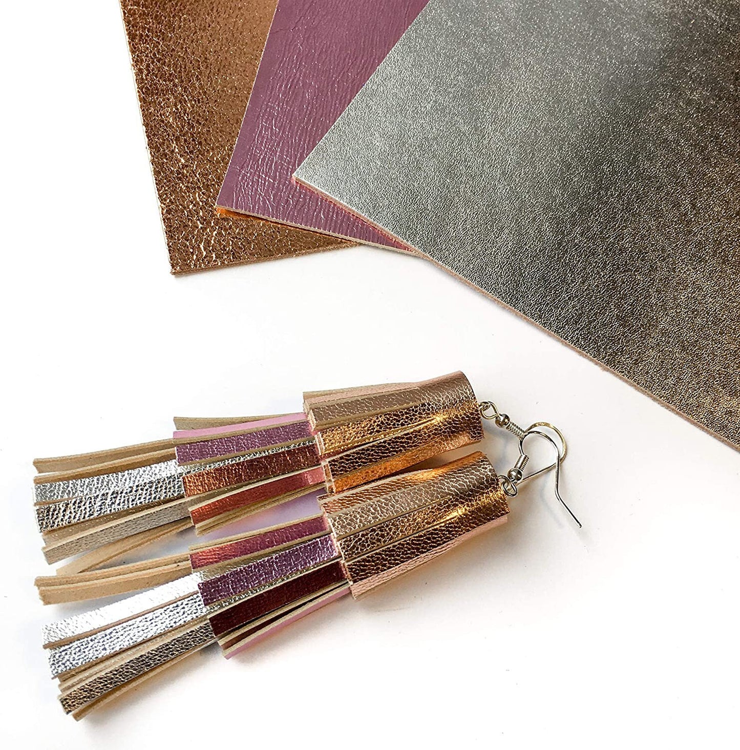 Metallic Lambskin 5x5in Scraps 6 pcs - Silver, Gold, Bronze, Pink / 0.7-1.0 mm/1.75-2.5oz