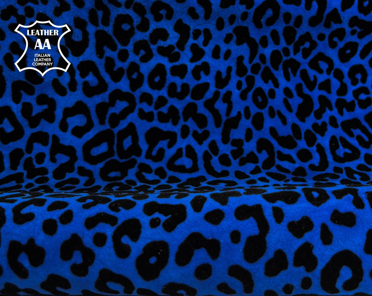 Royal Blue Black Lambskin Suede With Leopard Print 0.8-1.2mm/2-3oz